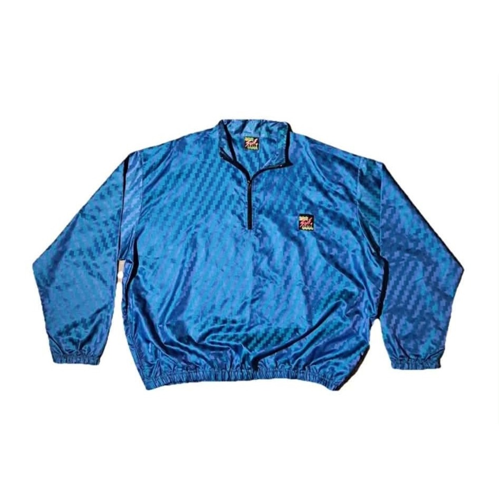Surf Style Windbreaker Mens One Size Blue Iridescent 90s Retro Quarter Zip